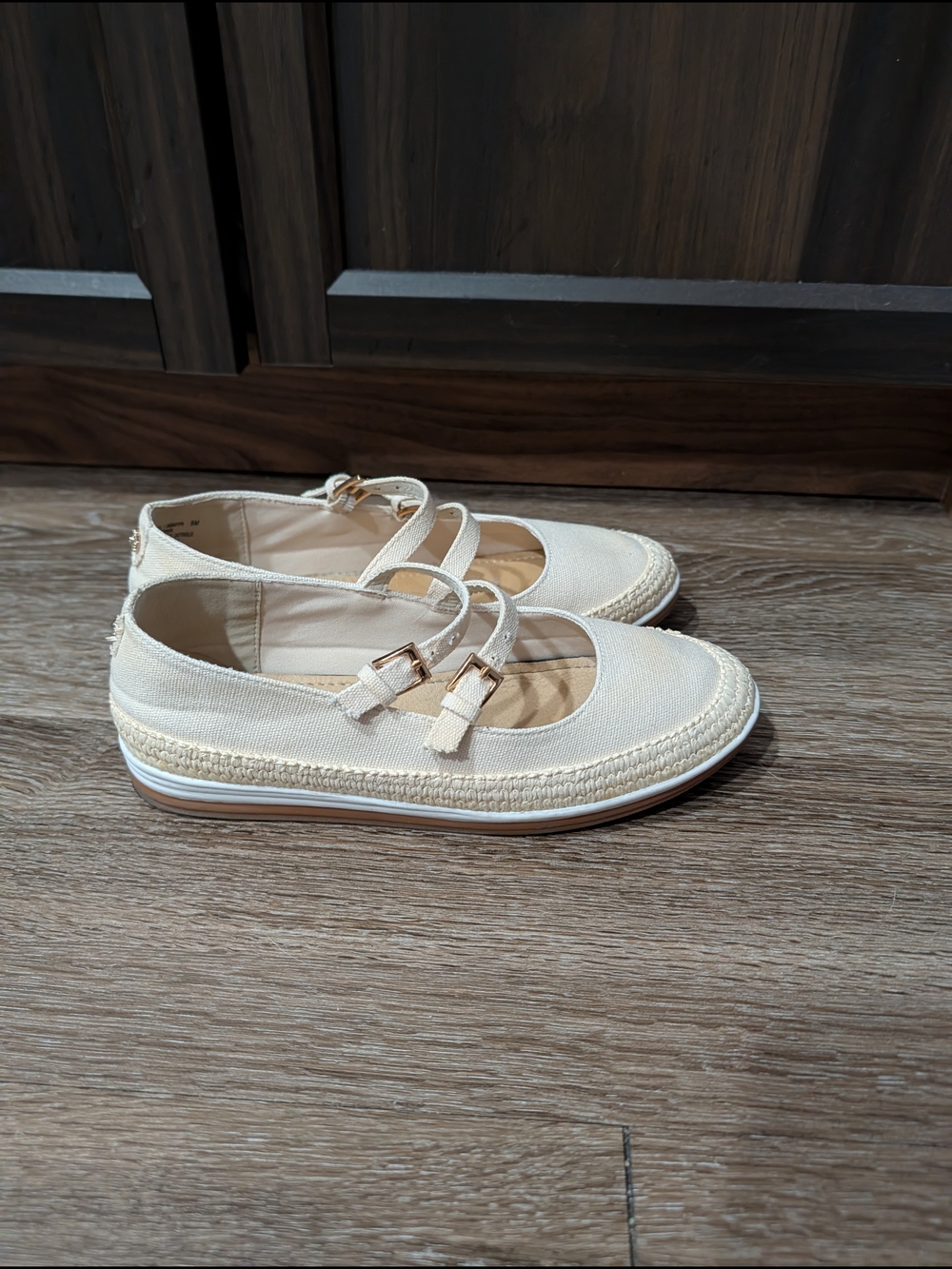 Women's Canvas Mary Jane Espadrille Flats - Cream